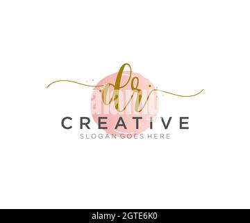 DR Feminine logo beauty monogram and elegant logo design, handwriting logo of initial signature, wedding, fashion, floral and botanical with creative Stock Vector