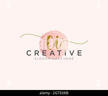 CI Feminine logo beauty monogram and elegant logo design, handwriting logo of initial signature, wedding, fashion, floral and botanical with creative Stock Vector