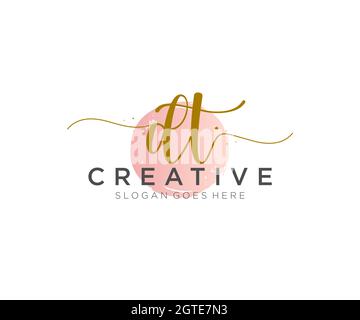 DT Feminine logo beauty monogram and elegant logo design, handwriting logo of initial signature, wedding, fashion, floral and botanical with creative Stock Vector