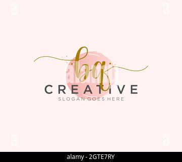 BQ Feminine logo beauty monogram and elegant logo design, handwriting logo of initial signature, wedding, fashion, floral and botanical with creative Stock Vector