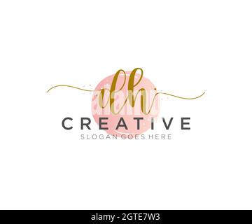 DH Feminine logo beauty monogram and elegant logo design, handwriting logo of initial signature, wedding, fashion, floral and botanical with creative Stock Vector