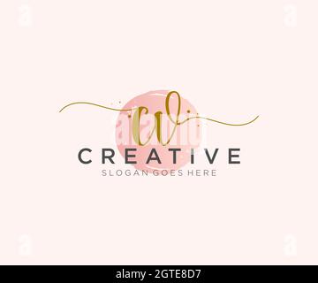 CV Feminine logo beauty monogram and elegant logo design, handwriting logo of initial signature, wedding, fashion, floral and botanical with creative Stock Vector