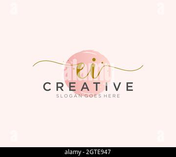 EI Feminine logo beauty monogram and elegant logo design, handwriting logo of initial signature, wedding, fashion, floral and botanical with creative Stock Vector