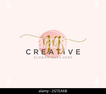 GQ Feminine logo beauty monogram and elegant logo design, handwriting logo of initial signature, wedding, fashion, floral and botanical with creative Stock Vector