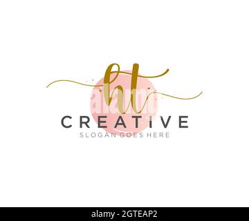 HT Feminine logo beauty monogram and elegant logo design, handwriting logo of initial signature, wedding, fashion, floral and botanical with creative Stock Vector