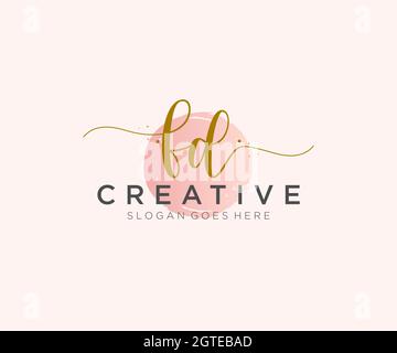 FD Feminine logo beauty monogram and elegant logo design, handwriting logo of initial signature, wedding, fashion, floral and botanical with creative Stock Vector