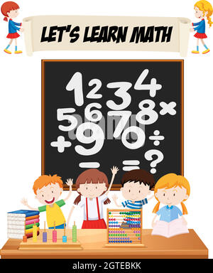 Students learning math in classroom Stock Vector