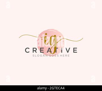 IG Feminine logo beauty monogram and elegant logo design, handwriting logo of initial signature, wedding, fashion, floral and botanical with creative Stock Vector