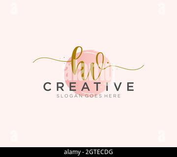 HV Feminine logo beauty monogram and elegant logo design, handwriting logo of initial signature, wedding, fashion, floral and botanical with creative Stock Vector