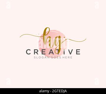 HG Feminine logo beauty monogram and elegant logo design, handwriting logo of initial signature, wedding, fashion, floral and botanical with creative Stock Vector