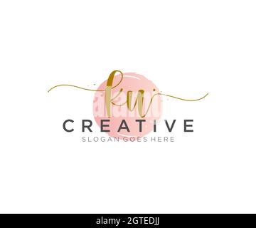 KU Feminine logo beauty monogram and elegant logo design, handwriting logo of initial signature, wedding, fashion, floral and botanical with creative Stock Vector