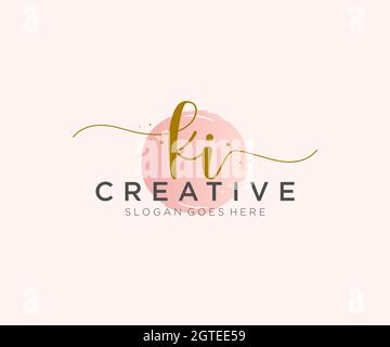 KI Feminine logo beauty monogram and elegant logo design, handwriting logo of initial signature, wedding, fashion, floral and botanical with creative Stock Vector