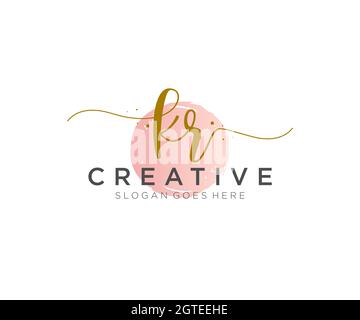 KR Feminine logo beauty monogram and elegant logo design, handwriting logo of initial signature, wedding, fashion, floral and botanical with creative Stock Vector