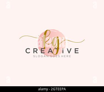 KG Feminine logo beauty monogram and elegant logo design, handwriting logo of initial signature, wedding, fashion, floral and botanical with creative Stock Vector
