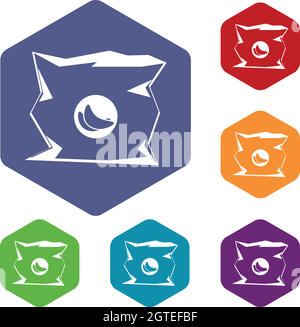 Crumpled bag of chips icons set Stock Vector
