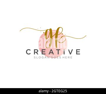 GK Feminine logo beauty monogram and elegant logo design, handwriting logo of initial signature, wedding, fashion, floral and botanical with creative Stock Vector