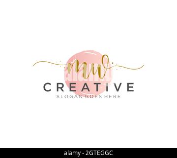 MW Feminine logo beauty monogram and elegant logo design, handwriting logo of initial signature, wedding, fashion, floral and botanical with creative Stock Vector