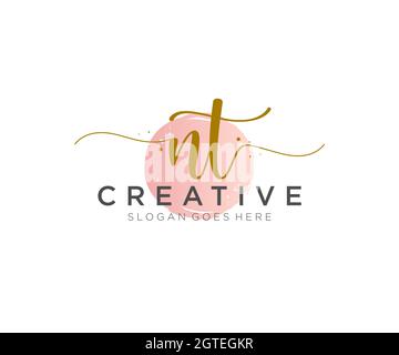 NT Feminine logo beauty monogram and elegant logo design, handwriting logo of initial signature, wedding, fashion, floral and botanical with creative Stock Vector