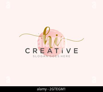 HI Feminine logo beauty monogram and elegant logo design, handwriting logo of initial signature, wedding, fashion, floral and botanical with creative Stock Vector