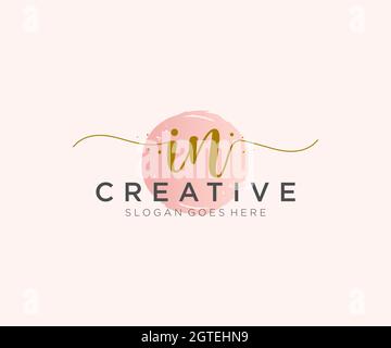 IN Feminine logo beauty monogram and elegant logo design, handwriting logo of initial signature, wedding, fashion, floral and botanical with creative Stock Vector