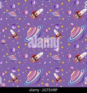 Colorful galaxy space and planets seamless Stock Vector