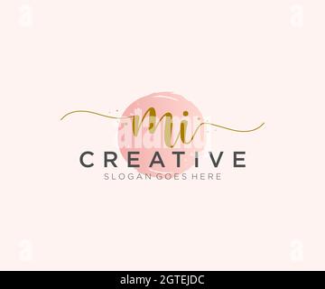 MI Feminine logo beauty monogram and elegant logo design, handwriting logo of initial signature, wedding, fashion, floral and botanical with creative Stock Vector