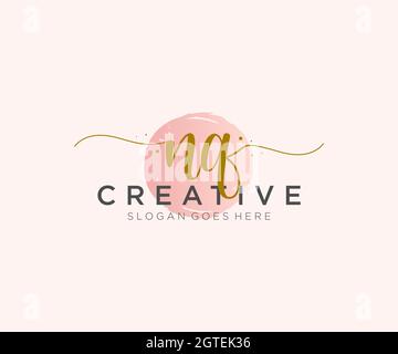 NQ Feminine logo beauty monogram and elegant logo design, handwriting logo of initial signature, wedding, fashion, floral and botanical with creative Stock Vector