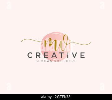 MV Feminine logo beauty monogram and elegant logo design, handwriting logo of initial signature, wedding, fashion, floral and botanical with creative Stock Vector