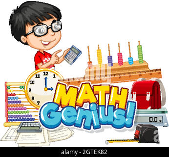 Font design for word math genius cute boy and school item Stock Vector