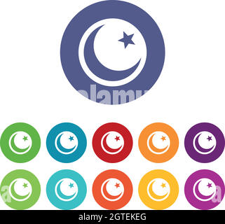 Crescent and star set icons Stock Vector