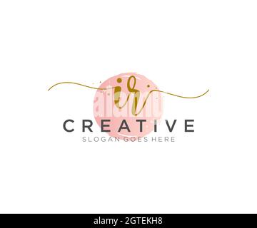 IR Feminine logo beauty monogram and elegant logo design, handwriting logo of initial signature, wedding, fashion, floral and botanical with creative Stock Vector