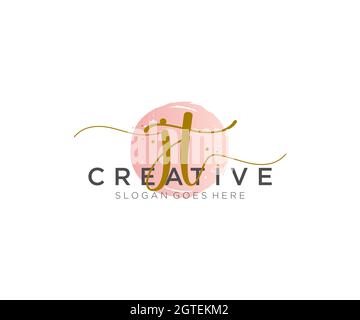 JT Feminine logo beauty monogram and elegant logo design, handwriting logo of initial signature, wedding, fashion, floral and botanical with creative Stock Vector