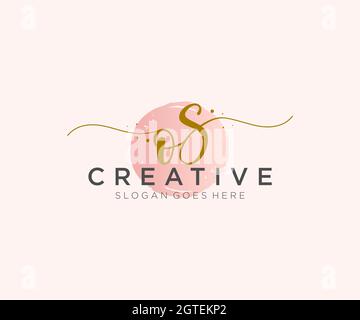 OS Feminine logo beauty monogram and elegant logo design, handwriting logo of initial signature, wedding, fashion, floral and botanical with creative Stock Vector