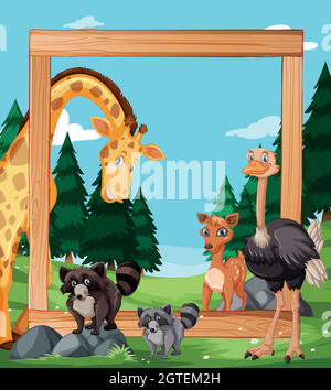 Wild animal on wooden frame Stock Vector