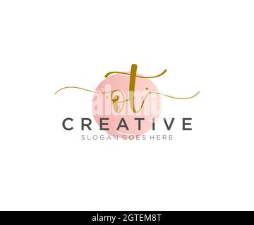 OT Feminine logo beauty monogram and elegant logo design, handwriting logo of initial signature, wedding, fashion, floral and botanical with creative Stock Vector