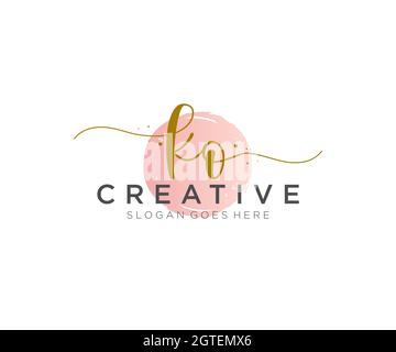 KO Feminine logo beauty monogram and elegant logo design, handwriting logo of initial signature, wedding, fashion, floral and botanical with creative Stock Vector