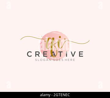QI Feminine logo beauty monogram and elegant logo design, handwriting logo of initial signature, wedding, fashion, floral and botanical with creative Stock Vector
