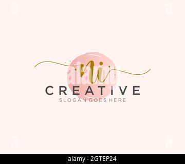 NI Feminine logo beauty monogram and elegant logo design, handwriting logo of initial signature, wedding, fashion, floral and botanical with creative Stock Vector