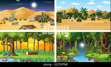 Four different nature horizontal scenes Stock Vector
