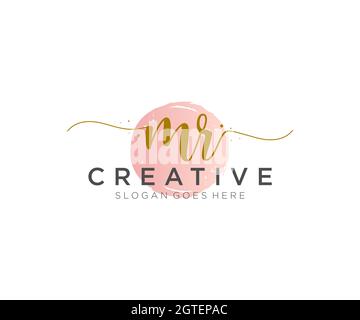 MR Feminine logo beauty monogram and elegant logo design, handwriting logo of initial signature, wedding, fashion, floral and botanical with creative Stock Vector