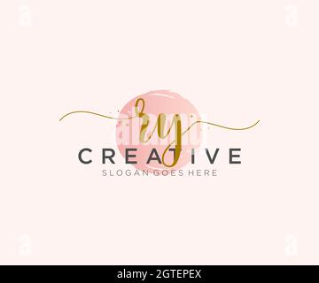 RY Feminine logo beauty monogram and elegant logo design, handwriting logo of initial signature, wedding, fashion, floral and botanical with creative Stock Vector