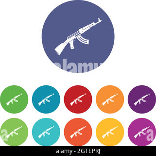 Set of submachine military gun and rifle, icon self defence automatic ...