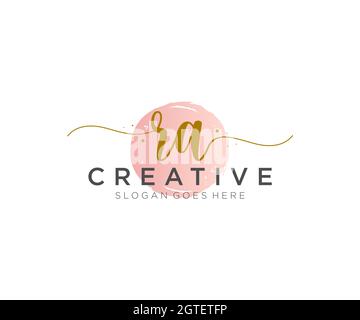 RA Feminine logo beauty monogram and elegant logo design, handwriting logo of initial signature, wedding, fashion, floral and botanical with creative Stock Vector