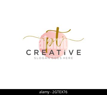 PT Feminine logo beauty monogram and elegant logo design, handwriting logo of initial signature, wedding, fashion, floral and botanical with creative Stock Vector