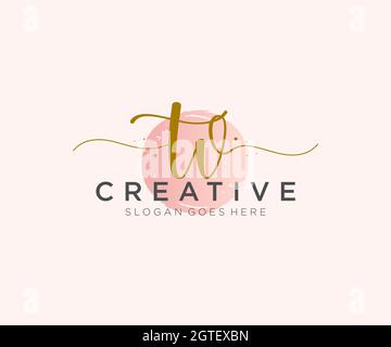 TV Feminine logo beauty monogram and elegant logo design, handwriting logo of initial signature, wedding, fashion, floral and botanical with creative Stock Vector