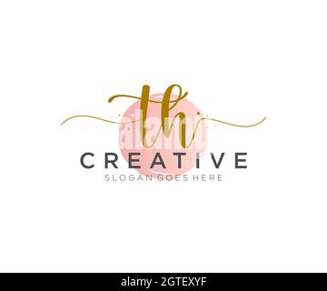 TH Feminine logo beauty monogram and elegant logo design, handwriting logo of initial signature, wedding, fashion, floral and botanical with creative Stock Vector