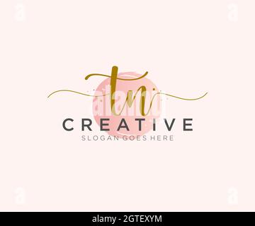 TN Feminine logo beauty monogram and elegant logo design, handwriting logo of initial signature, wedding, fashion, floral and botanical with creative Stock Vector