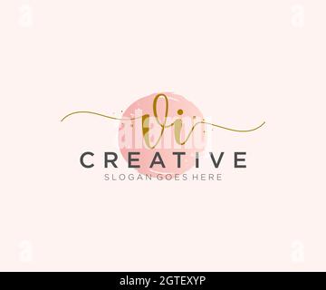 VI Feminine logo beauty monogram and elegant logo design, handwriting logo of initial signature, wedding, fashion, floral and botanical with creative Stock Vector