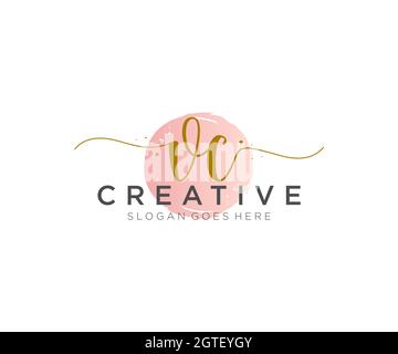 VC Feminine logo beauty monogram and elegant logo design, handwriting logo of initial signature, wedding, fashion, floral and botanical with creative Stock Vector