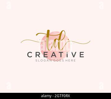 TD Feminine logo beauty monogram and elegant logo design, handwriting logo of initial signature, wedding, fashion, floral and botanical with creative Stock Vector